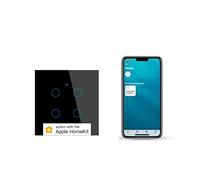 Smart Touch Light Switch 4 Gang 1 Way WiFi Wall Switch Works with Apple HomeKit, Alexa and Google Home, App/Voice Control, Glass Panel with LED Backlight, 10A 300W Neutral Wire Required Black
