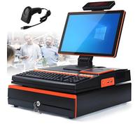 Smart Touch Screen Cash Register, 15.6" Rotatable Touchscreen, Noise-, Cash Drawer, for Convenience Stores, Restaurants, Catering Entrepreneurs, Retailers, Orange