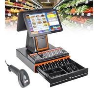 Smart Touch Screen Cash Register POS System, Dual Screen 15.6-Inch, Barcode Scanner Included, Retail and Restaurant POS Terminal for Small Business