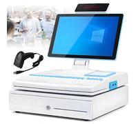 Smart Touch Screen Cash Register with Noise-, 15.6 Inch Rotatable Touchscreen and Cash Drawer for Convenience Stores Restaurants Catering Retailers White