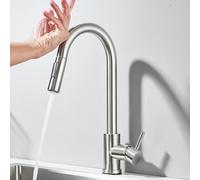 Smart Touch Sensor Kitchen Faucet 360° Pull Out Mixer Tap Brushed Nickel Sensitive Control Easy Clean Modern Design for Home and Restaurant Use