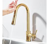 Smart Touch Sensor Kitchen Faucet - 360° Rotating Mixer Tap with Pull-Out Spray Sensitive Touch Control Elegant Shiny Gold Finish Modern Kitchen Essential