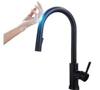 Smart Touch Sensor Kitchen Faucet Touchless Operation Single Handle Stainless Steel Deck Mount Tap Single Hole Installation，Black