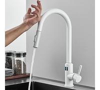Smart Touched Pull Out Kitchen Faucet, Digital Temperature Display Sensor Kitchen Mixer Tap, 360 Degree Rotation with 2-Function Kitchen Sprayer (Color : Nero)