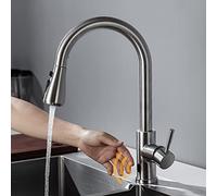 Smart Touchless Kitchen Faucet, Infrared Sensor, Pull-Out Design, Brushed Nickel & Black Finish, Hands-Free Water Mixer Tap for Modern Kitchens & Easy Installation