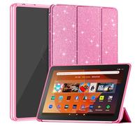 Smart Trifold Case for 10.1inch Tablets, Not work for Onn iPad 10.1 inch, Mansiruyi Slim Light Two Angle Case with Auto Sleep/Wake -Glitter Pink