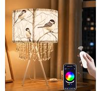 Smart Tripod Table Lamp with Bird Drum Shade, Boho Bedside Lamp with Acrylic Droplets, Dimmable Color Changing E27 LED Bulb Included, Works with Alexa & Google Assistant for Bedroom