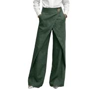 Smart Trousers Women Linen Blend Wrap Front Barrel Leg Trousers High Waisted Wide Leg Pants UK Elastic Back Waist Casual Trousers with Pockets for Summer Work Office