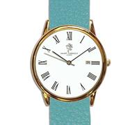 Smart Turnout Chamberlain Watch, Aqua Blue Embossed Leather NATO Watch Strap