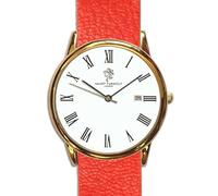 Smart Turnout Chamberlain Watch, Pumpkin Orange Embossed Leather NATO Watch Strap