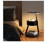 Smart Unique Nightstand,Bedside Table Bedroom,Coffee Table,Modern End Table,with Adjustable LED Lights,Wireless Charging,Open Storage Shelf,Bedside Storage Cabinet for Bedroom (Color : Walnut, Size