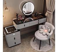 Smart Vanity Desk with 3 Color Touch Screen Dimming Mirror Bluetooth Speaker Wireless Charging Station Modern Dressing Table with 5 Drawers for Bedroom Makeup and Storage