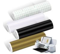 Smart Vinyl Permanent 33 cm x 100 cm, 4 Rolls Smart Adhesive Vinyl Permanent for Cricut Explore 3/Maker 3, Self-Adhesive Vinyl Roll, Suitable for Decorating Cups (Black + White + Matte Gold + Transfer