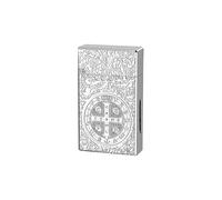 Smart voice-activated classic flip-top kerosene lighter, hand-carved, 4 ignition modes, visible transparent oil tank, for men(Silver)