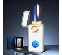 Smart Voice-Activated Lighter,Windproof Dual Flame,Butane Refillable,Visible Transparent Air Window,Gift for Men(Silver)