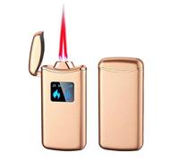 Smart voice-activated windproof lighter, 4 ignition modes, rechargeable, transparent visible air window, portable metal butane gas torch lighter(Gold)