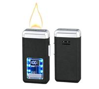 Smart Voice-Controlled Butane Lighter, 7-Hole Wide Flame, 4 Ignition Modes, Adjustable Flame Size, Transparent Fuel Window, a Gift for Men.(A)