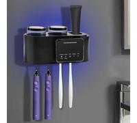 Smart Wall-Mounted Toothbrush Holder with UV Sterilization & Auto Toothpaste Dispenser - 4 Brush Slots, 2 Magnetic Cups, Solar & USB Charging, No Drilling Required, Perfect for Bathroom Organization