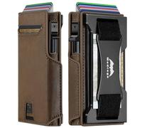 Smart Wallet for Men Slim Minimalist: Leather Pop Up Card Wallet with Cash Strap - RFID Front Pocket Bifold Wallet Credit Card Holder - Gift for Man Husband at Anniversay Brithday, Leather Brown J7