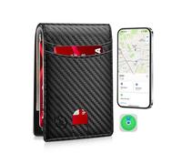 Smart Wallet For Men Work For Apple Find My (Ios Only) App, Slim Mens Wallet Tracker Bifold Credit Card Holder With 2 Id Window With Gift Box Rechargeable Battery., Carbon &Black, IOS, Ios Find My