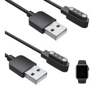 Smart Watch Charger, Smart Watch 2 pin 4mm Charging Cable Magnetic Compatible with YAMAY SW022, Ticwatch GTX, Haylou RT LS05S, AGPTEK LW11, USB Charger Secure Connection, Quick Charge, Black (2pcs)