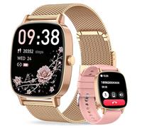 Smart Watches for Women, Answer/Make Call, 1.85'' HD Screen Fitness watch with Heart Rate/Sleep/SpO2 Monitor, Smart watch for iPhone/Samsung/Android, 120+Sport Mode, IP68 waterproof - Two Straps, Gold