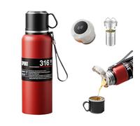 Smart Water Bottles with LED Temperature Display, With Tea Infuser & Cup Double Walled Vacuum Insulated Stainless Steel Flask (Red, 420ML)