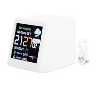 Smart Weather Station, Desktop Electronic Clock with Calendar, Temperature, Weather Forecast Portable Wi Fi Networking Digital Alarm Clock for Home Office (White)