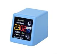 Smart Weather Station Digital Ornament, 1.54" Display Desktop Decor with Time Date Animation, USB-C Powered Clock for Home Office(blue)