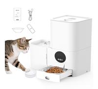 Smart WiFi Automatic Cat Feeder with Water Fountain - 5G App Control, Programmable Pet Food Dispenser, Voice Recording, 5L/20 Cups Capacity & 3L/100oz Water Tank (White)