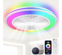 Smart WiFi&Bluetooth RGB Ceiling Fans with Lights and Remote,20"low profile ceiling fan with light,Compatible with Alexa,Google Assistant,App Control Color Changing LED,3000K-6000K,6 adjustable speed