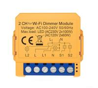 Smart Wifi Light Switch Module With Voice Control And App Remote, Stepless Dimmer For 1 Gang Or 2 Gang Wall Box, Timing Function Compatible With For Alexa And Google Assistant, Yellow(2 gang)