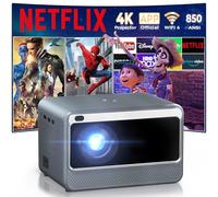 Smart WiFi Projector with Bluetooth for Outdoor: [Netflix Licensed & YT/Prime Video] Movie Projector, Compatible with 4K with Built-in Dolby Audio App, 400 Inches, Zoom for