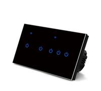 Smart WiFi Touch Light Switch 2 Gang, Tuya App Remote Voice Control Compatible with Alexa Home, Glass Panel Wall Switch for UK Standard, Black