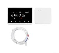 Smart Wireless Thermostat Programmable WiFi Smart Thermostat Programmable Wall Mounted with RF Receiver Voice Control APP Remote for Gas Boiler Floor Heating Touch Screen(White + Sensor)
