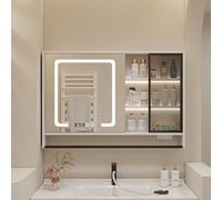 Smart Wooden Bathroom Medicine Cabinet with LED Mirror Anti Fog Storage Paper Holder and Built In LED Lights - Stylish & Functional for Medications and Essentials.