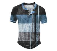 Smart Work Tops for Men Green Blouse with Good Luck Gifts Workout Running Men's T Shirt Button Neck Short Sleeved Casual Top Striped Plaid Retro Western Denim Print Top Promotion Clearance