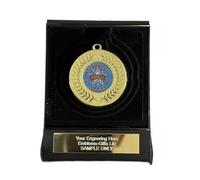 Smartbadge 100% Attendance Award 50mm Gold Contour Medal in Box Engraved Free