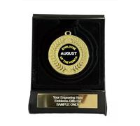 Smartbadge August Employee Of The Month 50mm Gold Contour Medal in Box Engraved Free