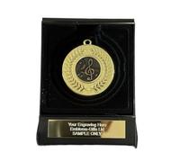Smartbadge Music Award 50mm Gold Contour Medal in Box (A) Engraved Free