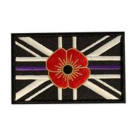Smartbadge® Poppy Thin Purple Line Remembrance Day Embroidered Sew/Iron on Patch Badge (A)
