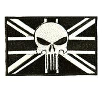 Smartbadge® Punisher Skull with Black Union Jack Oblong Flag Embroidered Sew/Iron on Patch Badge (A)
