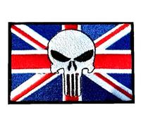 Smartbadge® Punisher Skull with Union Jack Oblong Flag Embroidered Sew/Iron on Patch Badge (A)