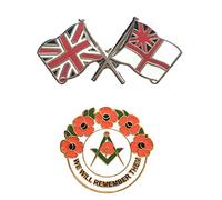 Smartbadge® Union Jack and Navy White Ensign Flags Badge And Masonic We Will Remember Hard Enamel Lapel Pin Badges