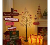 Smartbies 150Cm Pre Lit Led Twig Birch Christmas Tree Lamp With Red Birds 200 Warm White Lights
