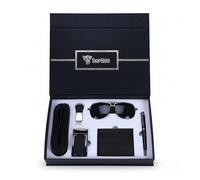 Smartbies Men’s Gift Set - Genuine Leather Belt, Card Holder, Keychain & Sunglasses in Luxury Gift Box | Premium Gift for Husband, Boyfriend, Dad - Father’s Day, Valentine’s, Wedding & Christmas.