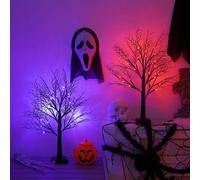 smartbies Pack of 2 Halloween Decoration Pre-Lit Black Twig Tree with Lights, Battery or USB Powered
