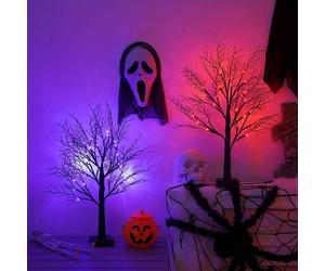 smartbies Pack of 2 Halloween Decoration Pre-Lit Black Twig Tree with Lights, Battery or USB Powered