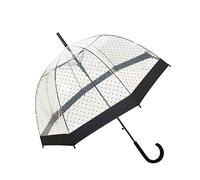 SMARTBULLE Long Transparent Umbrella - Birdcage shape ; Solid ; Automatic opening ; Diameter=85cm ; Lady Umbrella ; BLACK DOTS Pattern ; Dome shape umbrella