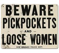 SmartCows Beware of Pickpockets and Loose Women Vintage Sign 12x16 Wall Decoration